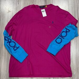 Polo by Ralph Lauren Pink and Blue Long Sleeve Tee
